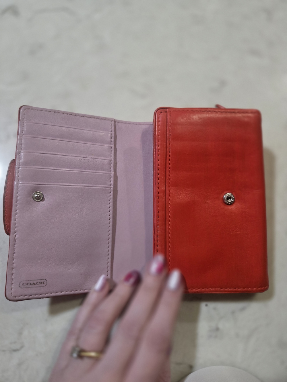 Coach Red Leather Compact Wallet - Picture 9 of 12